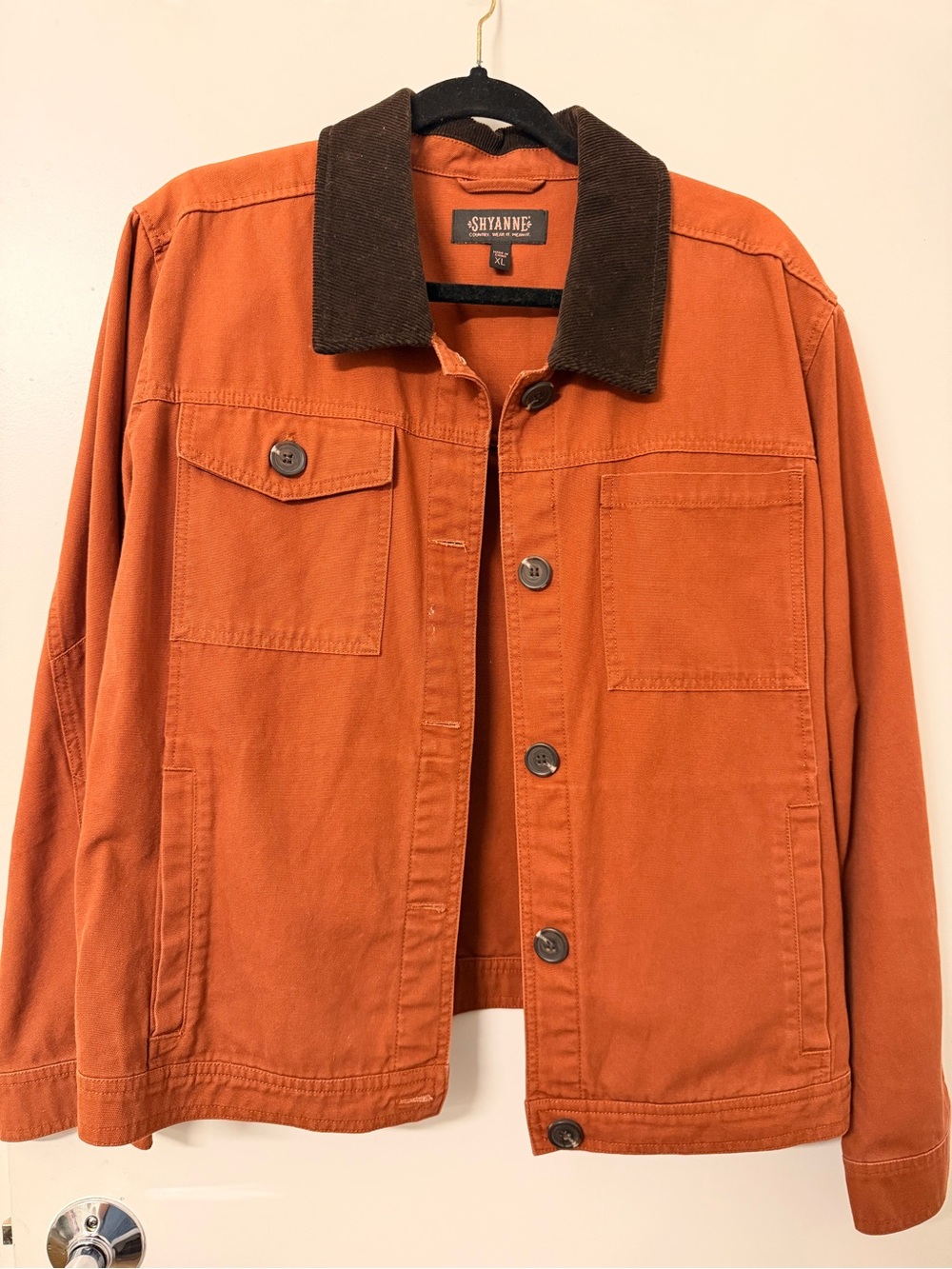 Shyanne Men's Orange Work Jacket with Brown Corduroy Collar